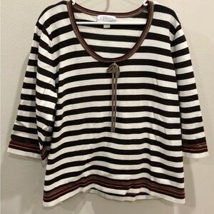 CJ Banks Women's Brown & Cream Striped sweater